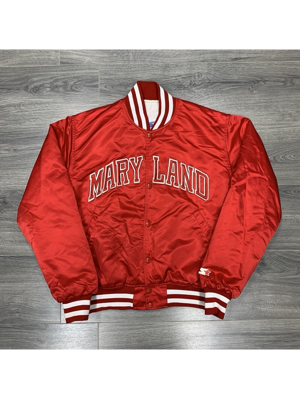 Vintage 1980S Starter Maryland University Terrapins Satin Jacket Large Men’s Red